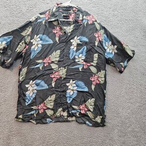Utopia Mens XL Black Hawaiian Floral Washable Silk Short Sleeve Button-Up Shirt